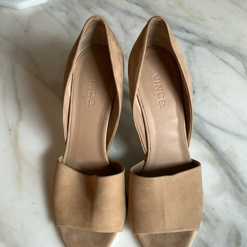 Vince Women's Tan Open-Toe D’Orsay Nubuck Heels size 8 1/2 - Picture 13 of 14